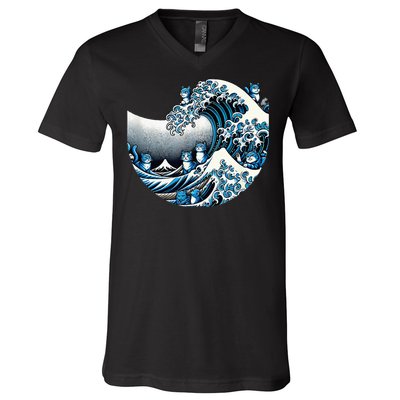 Cute Wave Of Blue Cats Blue Cats Wave V-Neck T-Shirt