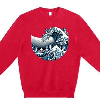 Cute Wave Of Blue Cats Blue Cats Wave Premium Crewneck Sweatshirt