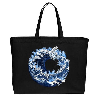 Cute Wave Of Blue Cats For Kamala Cotton Canvas Jumbo Tote