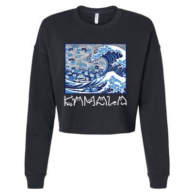 Cute Wave Of Blue Cats For Kamala Cropped Pullover Crew