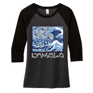 Cute Wave Of Blue Cats For Kamala Women's Tri-Blend 3/4-Sleeve Raglan Shirt