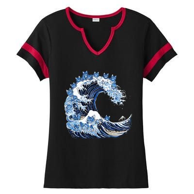 Cute Wave Of Blue Cats For Kamala Ladies Halftime Notch Neck Tee