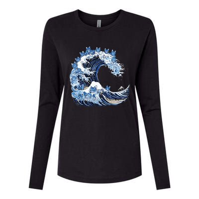 Cute Wave Of Blue Cats For Kamala Womens Cotton Relaxed Long Sleeve T-Shirt