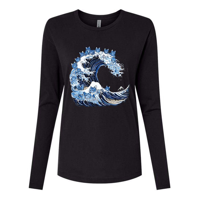 Cute Wave Of Blue Cats For Kamala Womens Cotton Relaxed Long Sleeve T-Shirt