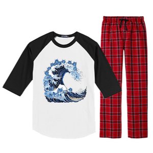 Cute Wave Of Blue Cats For Kamala Raglan Sleeve Pajama Set