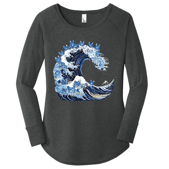 Cute Wave Of Blue Cats For Kamala Women's Perfect Tri Tunic Long Sleeve Shirt