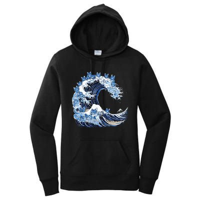 Cute Wave Of Blue Cats For Kamala Women's Pullover Hoodie