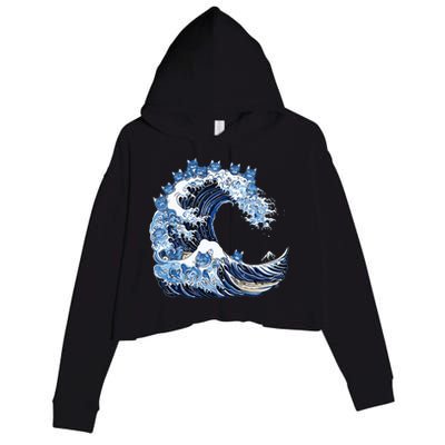 Cute Wave Of Blue Cats For Kamala Crop Fleece Hoodie