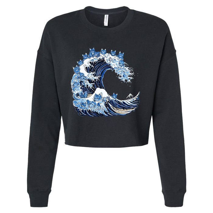 Cute Wave Of Blue Cats For Kamala Cropped Pullover Crew