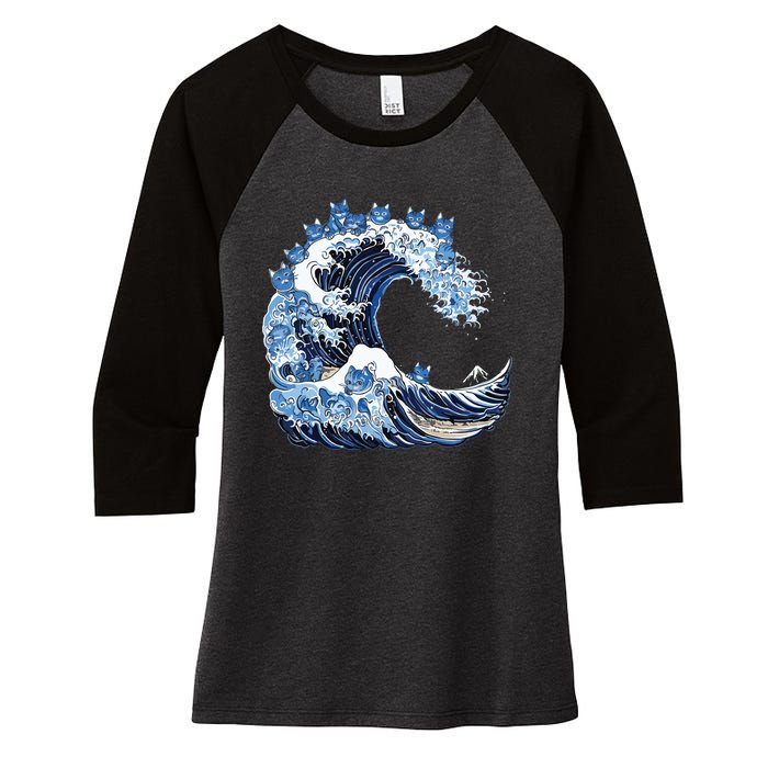 Cute Wave Of Blue Cats For Kamala Women's Tri-Blend 3/4-Sleeve Raglan Shirt