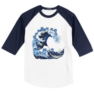 Cute Wave Of Blue Cats For Kamala Baseball Sleeve Shirt