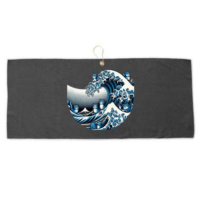 Cute Wave Of Blue Cats For Kamala Large Microfiber Waffle Golf Towel