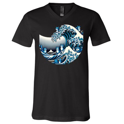 Cute Wave Of Blue Cats For Kamala Funny Cat Ladies For Kamala V-Neck T-Shirt