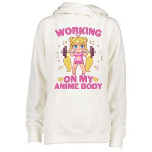 Cute Working On My Anime Body Womens Funnel Neck Pullover Hood