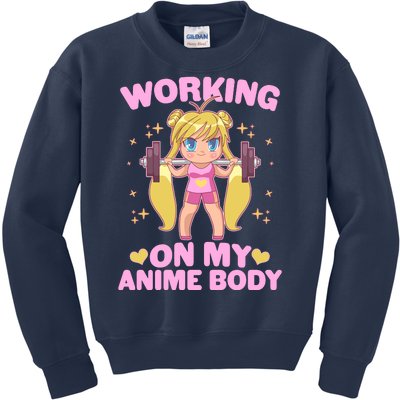 Cute Working On My Anime Body Kids Sweatshirt