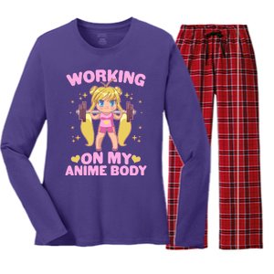 Cute Working On My Anime Body Women's Long Sleeve Flannel Pajama Set 