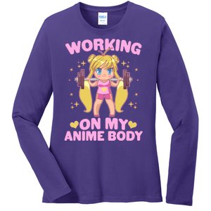 Cute Working On My Anime Body Ladies Long Sleeve Shirt