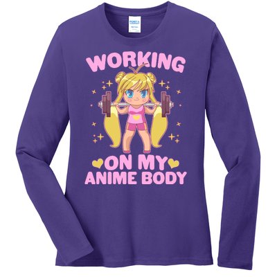 Cute Working On My Anime Body Ladies Long Sleeve Shirt