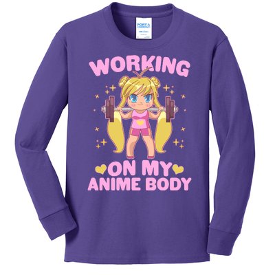 Cute Working On My Anime Body Kids Long Sleeve Shirt