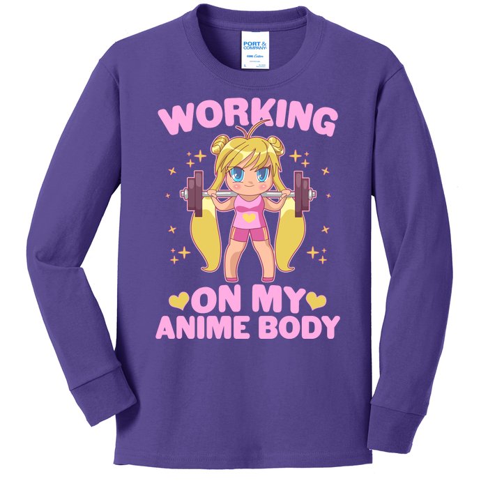 Cute Working On My Anime Body Kids Long Sleeve Shirt