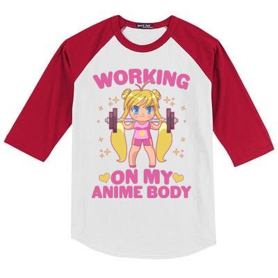 Cute Working On My Anime Body Kids Colorblock Raglan Jersey