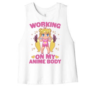 Cute Working On My Anime Body Women's Racerback Cropped Tank