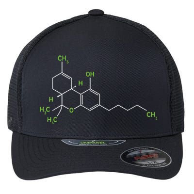 Cannabis Weed Pot Molecule Thc Marijuana Stoner Gift Flexfit Unipanel Trucker Cap