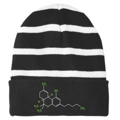 Cannabis Weed Pot Molecule Thc Marijuana Stoner Gift Striped Beanie with Solid Band