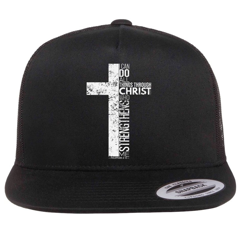 Cross With Philippians 413 Christian Flat Bill Trucker Hat
