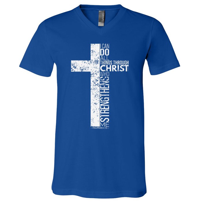 Cross With Philippians 413 Christian V-Neck T-Shirt