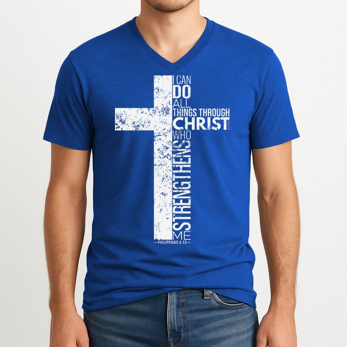 Cross With Philippians 413 Christian V-Neck T-Shirt