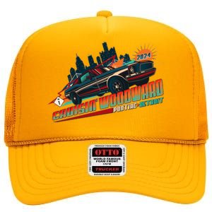 Cruisin Woodward Pontiac To Detroit 2024 Detroit Ren Cen Muscle Car High Crown Mesh Back Trucker Hat