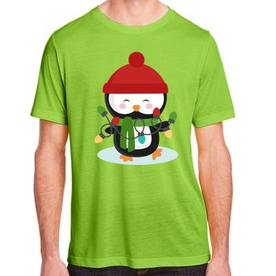 Cute Winter Penguin Christmas Lights Adult ChromaSoft Performance T-Shirt