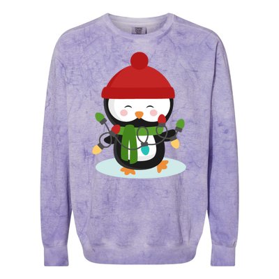 Cute Winter Penguin Christmas Lights Colorblast Crewneck Sweatshirt