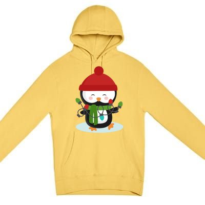 Cute Winter Penguin Christmas Lights Premium Pullover Hoodie