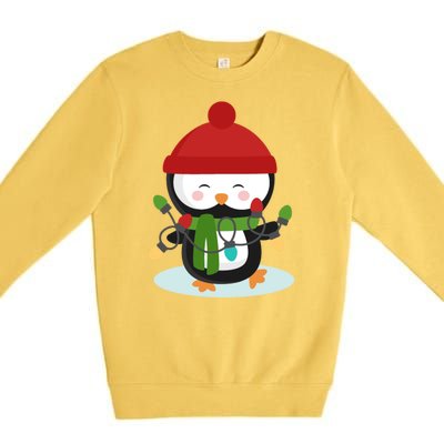 Cute Winter Penguin Christmas Lights Premium Crewneck Sweatshirt