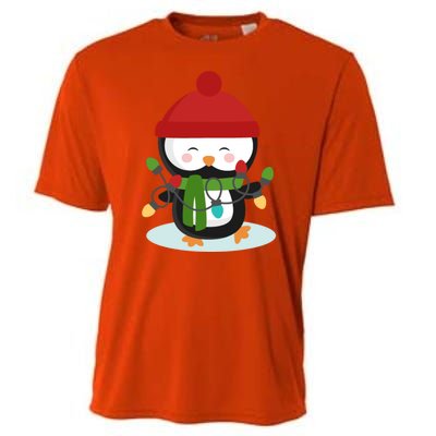 Cute Winter Penguin Christmas Lights Cooling Performance Crew T-Shirt