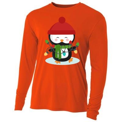 Cute Winter Penguin Christmas Lights Cooling Performance Long Sleeve Crew