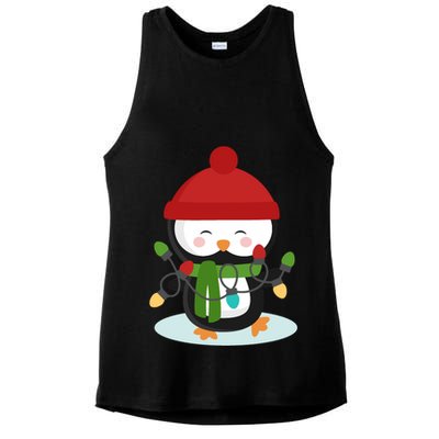 Cute Winter Penguin Christmas Lights Ladies PosiCharge Tri-Blend Wicking Tank