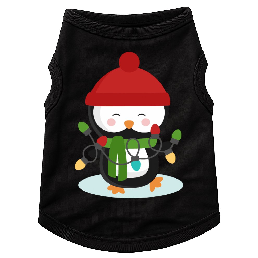 Cute Winter Penguin Christmas Lights Doggie Tank