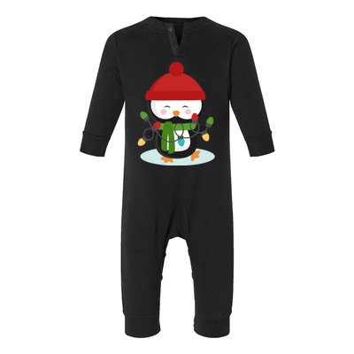 Cute Winter Penguin Christmas Lights Infant Fleece One Piece