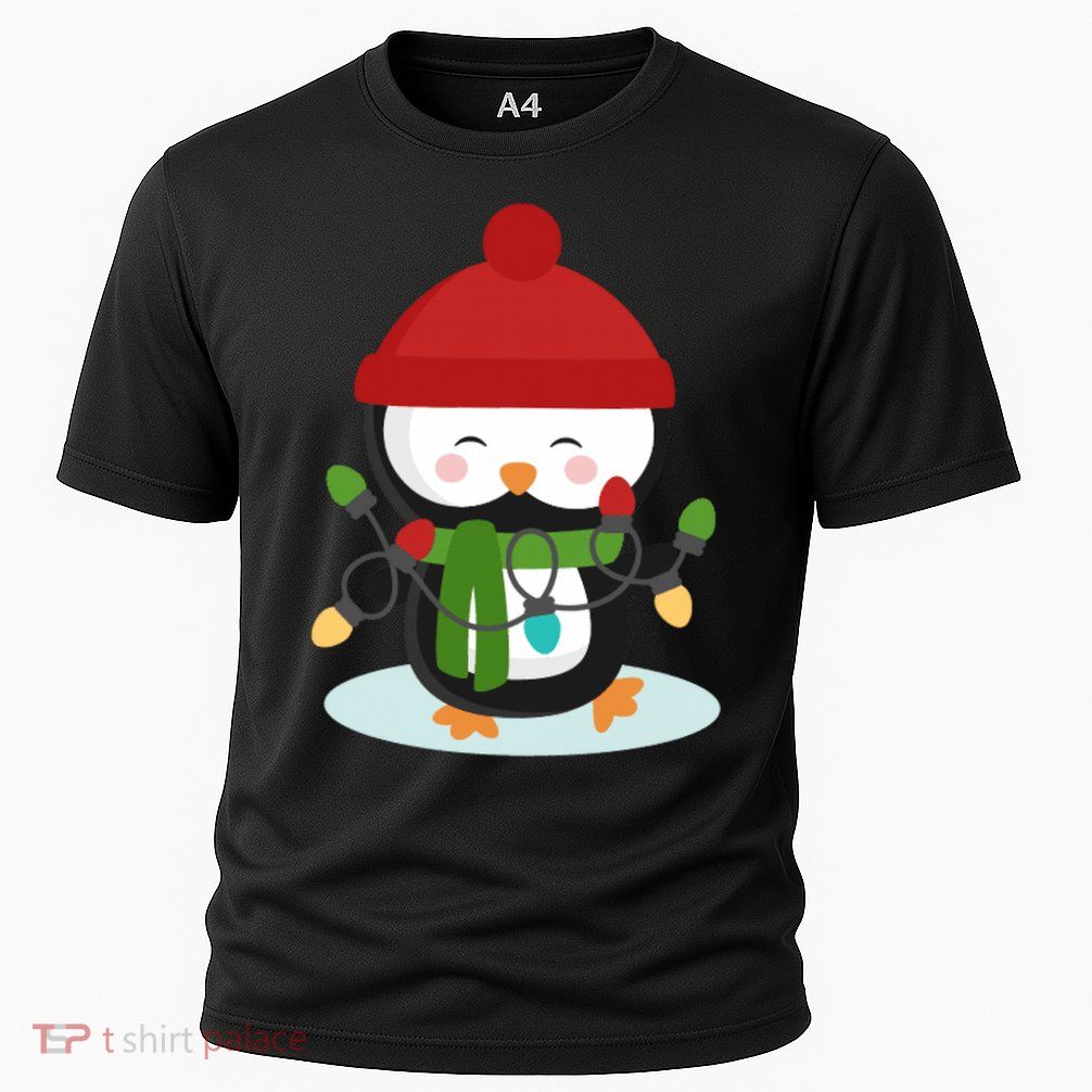 Cute Winter Penguin Christmas Lights Cooling Performance Crew T-Shirt