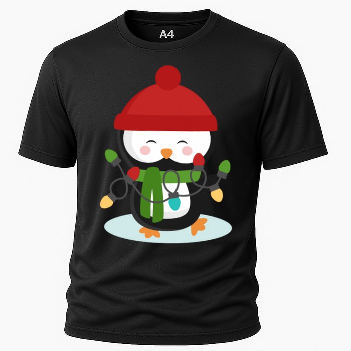 Cute Winter Penguin Christmas Lights Cooling Performance Crew T-Shirt