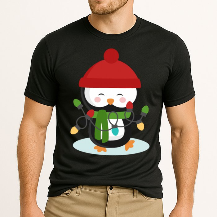 Cute Winter Penguin Christmas Lights Cooling Performance Crew T-Shirt