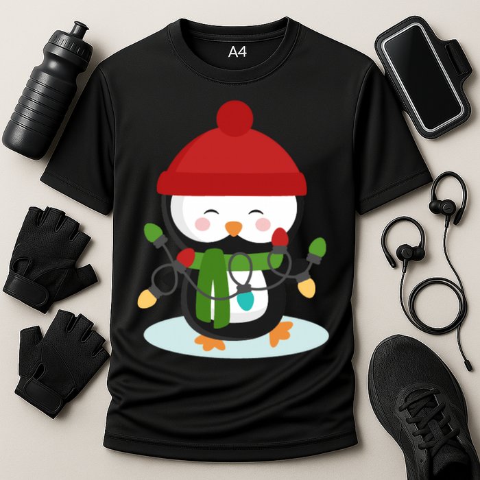 Cute Winter Penguin Christmas Lights Cooling Performance Crew T-Shirt