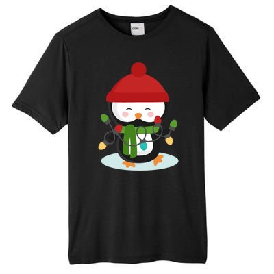 Cute Winter Penguin Christmas Lights Tall Fusion ChromaSoft Performance T-Shirt