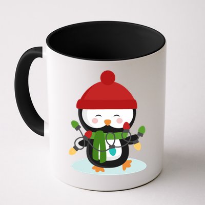 Cute Winter Penguin Christmas Lights Mug