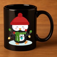 Cute Winter Penguin Christmas Lights 11oz C Handle Ceramic Mug