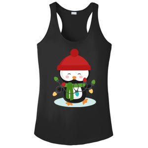 Cute Winter Penguin Christmas Lights Ladies PosiCharge Competitor Racerback Tank