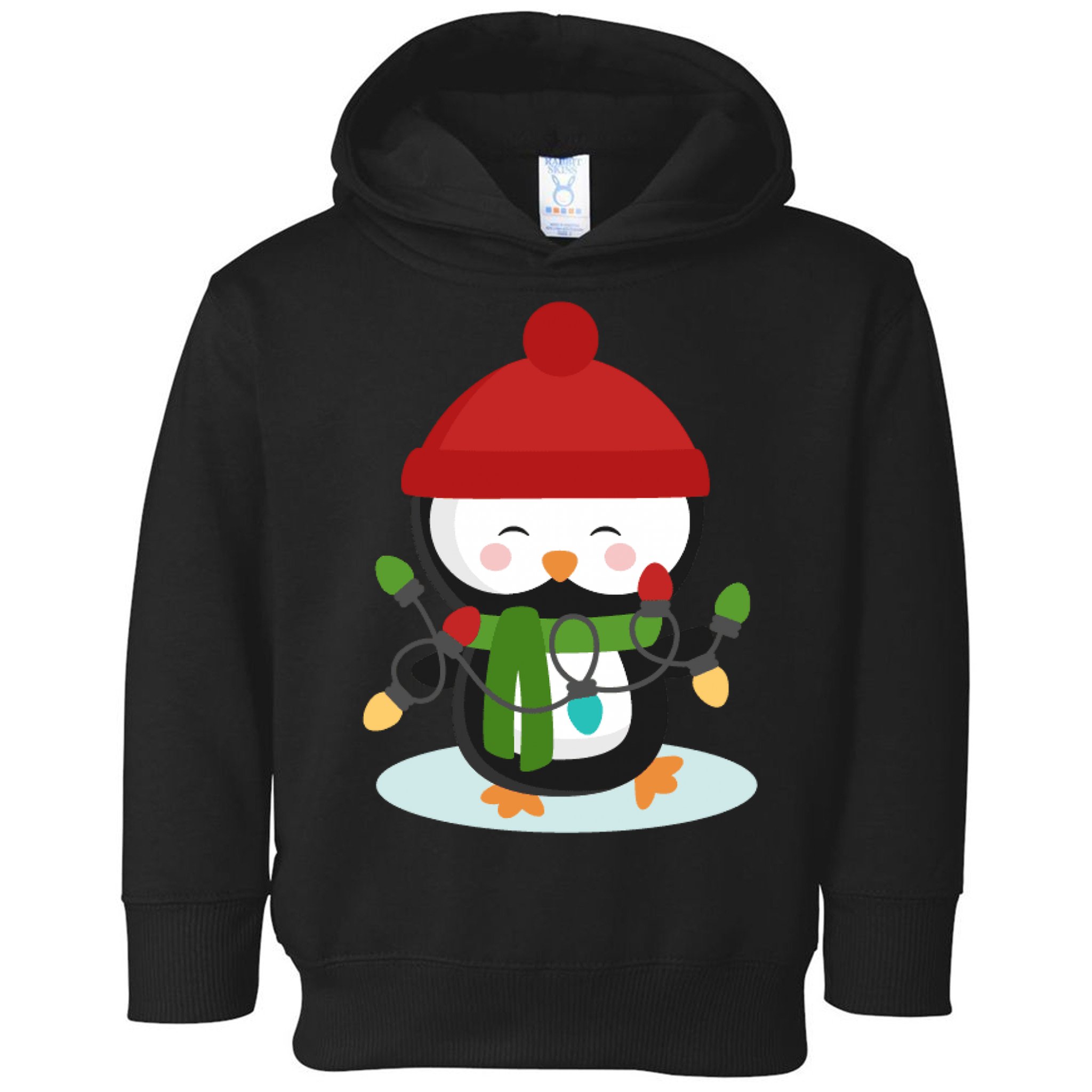 Cute Winter Penguin Christmas Lights Toddler Hoodie
